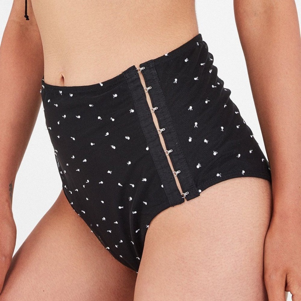 For Love & Lemons 🍋 S Jacinto Dot Black Tulle High Rise Panties Hook & Eye NWT